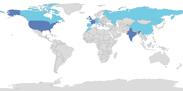 Carte du monde où les pays visités sont mis en évidence.